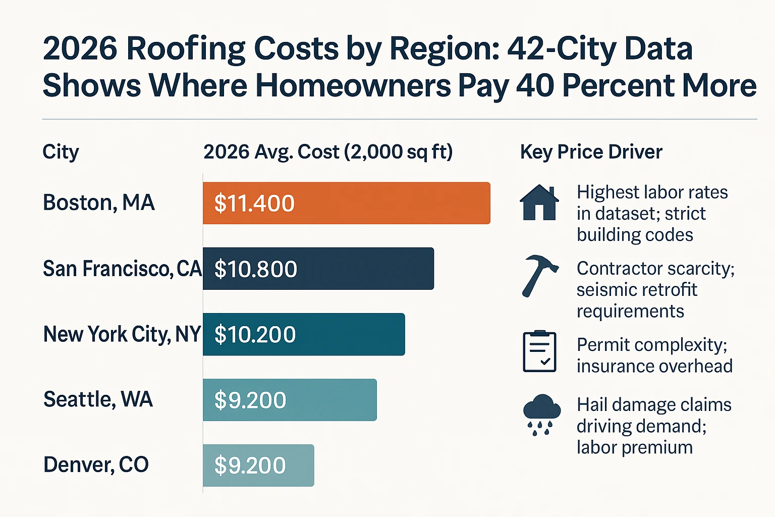 2026 Roofing Costs by Region: 42-City Data Shows Where Homeowners Pay 40 Percent More - Data Visualization